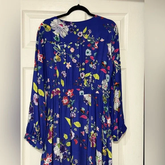 Maeve Anthropologie Maplewood Blue Floral Long Sleeves Button Dress Size XL - Picture 8 of 14